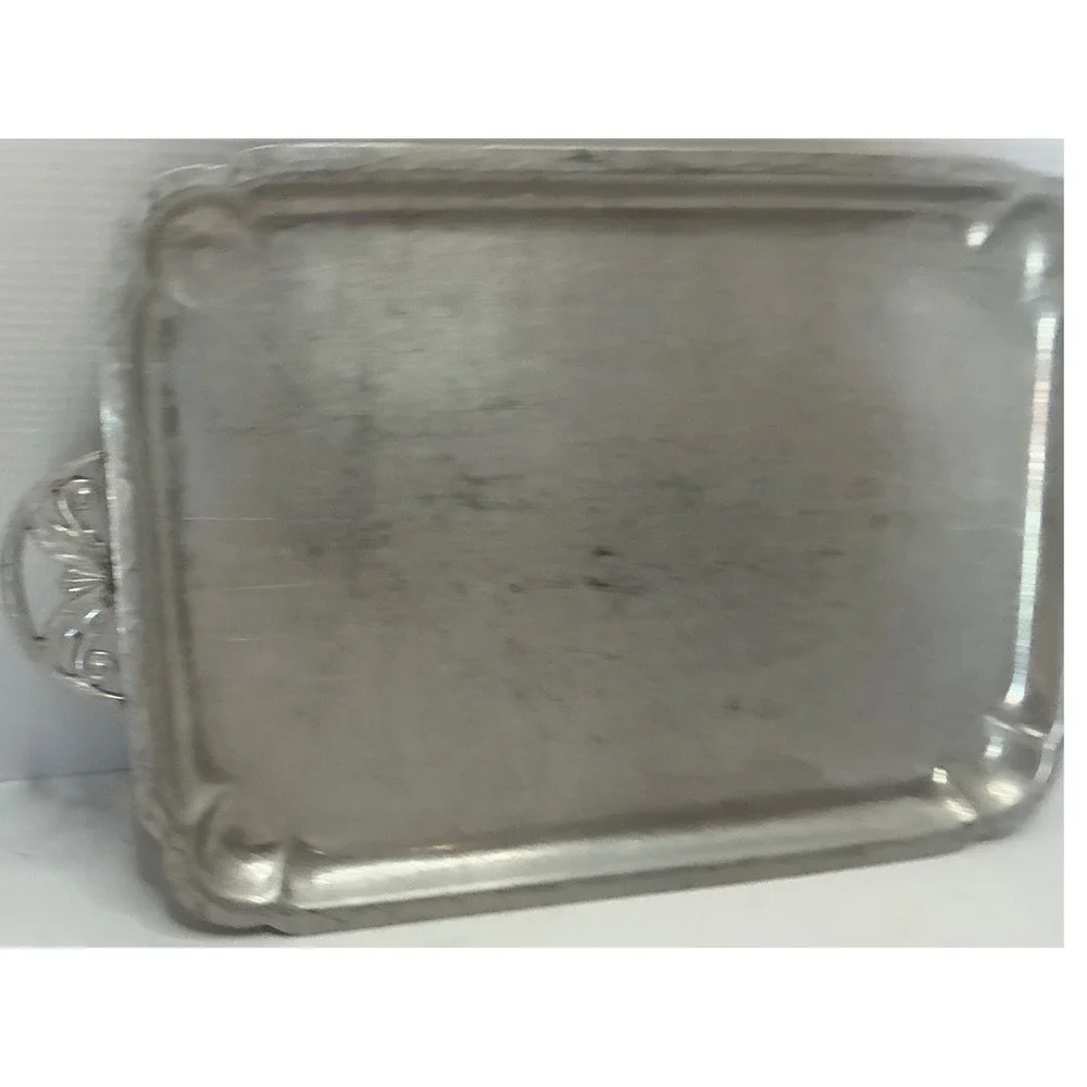 Argental Vintage Handwrought Aluminum Serving Tray Ornate Handles Silver Tone